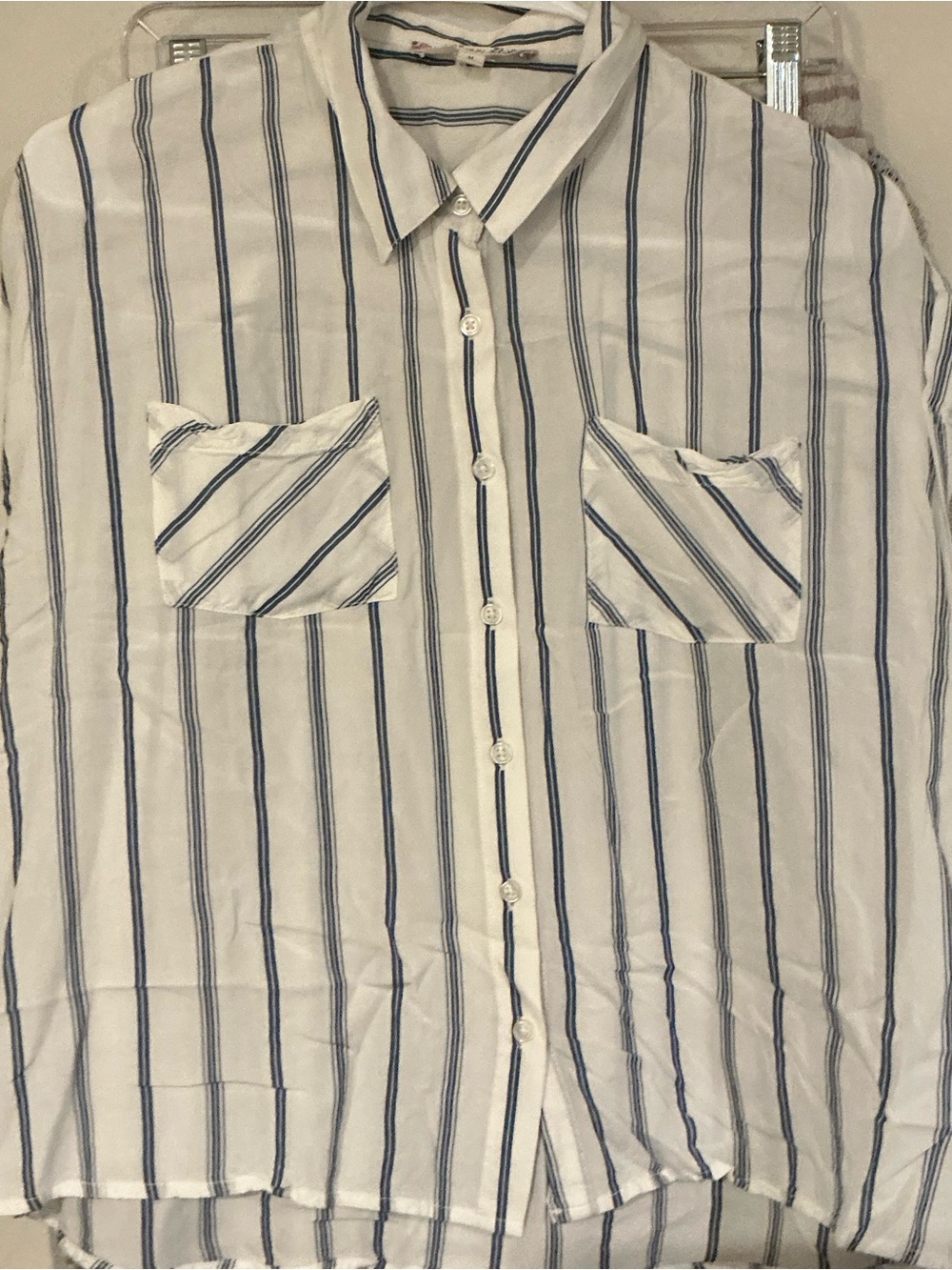 Pink Rose Vintage Blue & White Striped Button Down Shirt Medium